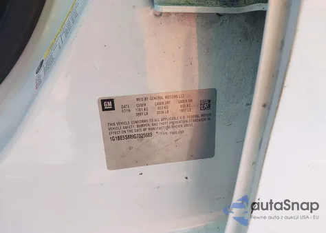 2016 Chevrolet Cruze Lt Auto z USA, uszkodzony, nr VIN 1G1BE5SM9G7325683